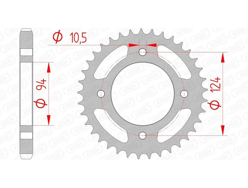 AFAM Steel Standard bakdrev 10505 - 530 för Honda CB 550 F Super Sport och CB 550 K Four 1977. Hållbart ståldrev med exakta mått för optimal passform.