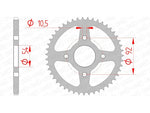 AFAM Steel Standard bakre kedjehjul 12115 - 420 för MBK X-Power 50 och Yamaha TZR 50. Hållbart stålmaterial med exakt passform och måttangivelser.