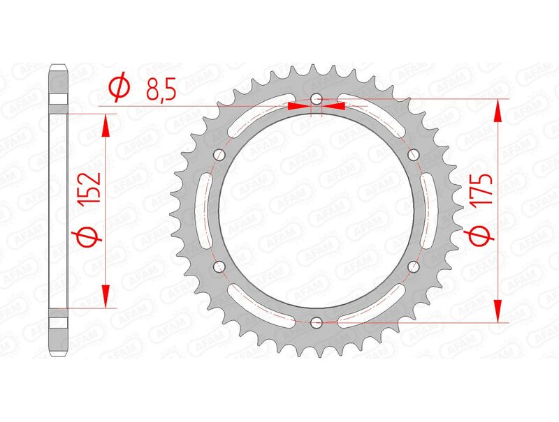 AFAM Steel Standard Rear Sprocket 12301 - 520 bakdrev med måttspecifikationer. Designat för Yamaha DT 200 R och TTR 250 motorcyklar.