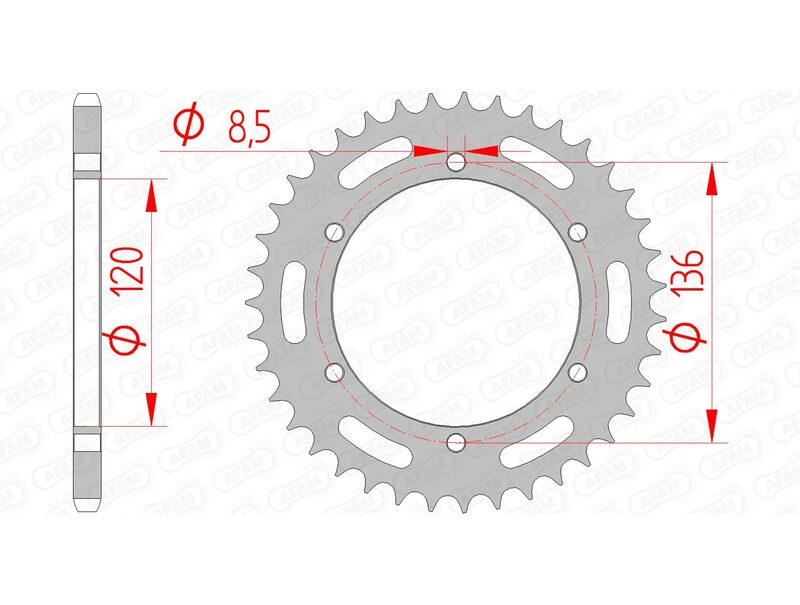 AFAM Steel Standard bakdrev 12304 - 520 i stål med 136 mm ytterdiameter och 120 mm bultcirkel. Passar Yamaha FZR 600 Genesis och RD 350 LC.