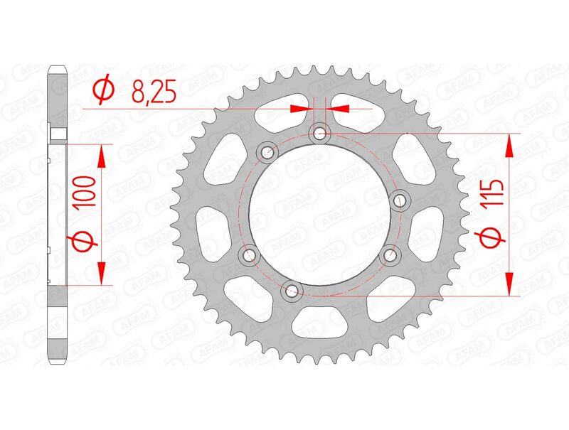 AFAM Steel Standard bakdrev 92115 - 420 för Beta och Fantic 50cc motorcyklar. Hållbart stålmaterial med 115 mm bultcirkel och 8,25 mm håldiameter.