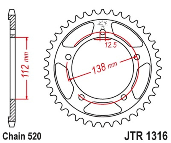 JT Sprock's Aço Sprock traseiro padrão 1316 - 520 JTR1316.38