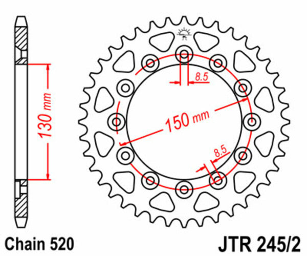 JT Sprock's Steel Standard Rear Sprock 245/2 - 520 JTR245/2.41
