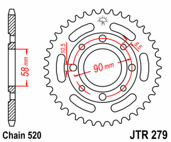 JT Sprock's Steel Standard Rear Sprock 279 - 520 JTR279.39
