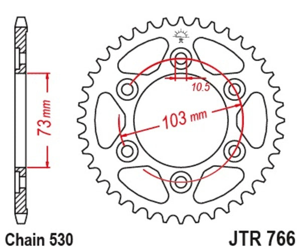 JT Sprock's Aço Sprock traseiro padrão 766 - 530 JTR766.43