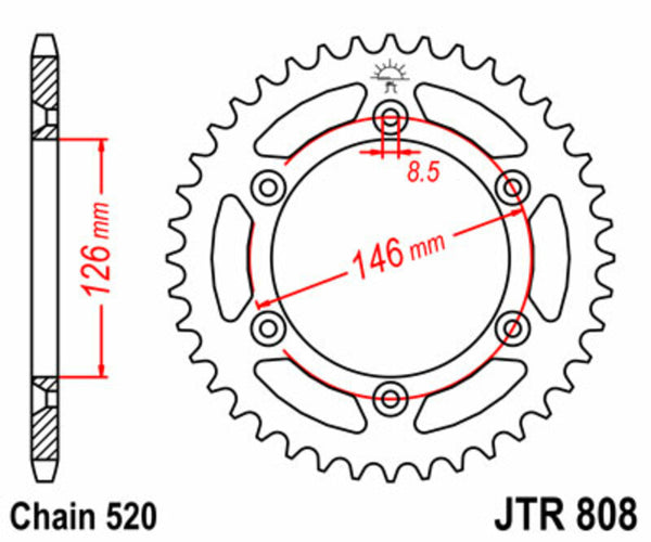 JT Sprock Sprock Sprock traseiro 808 - 520 JTR808.43