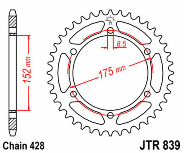 JT Sprock's Aço Sprock traseiro padrão 839 - 428 JTR839.57