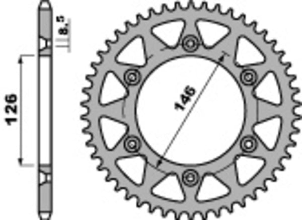 PBR Standard C45 Steel Rear Sprocket 808 - 520 808 53 C45 med 53 tänder, 145 mm bultcirkel och 126 mm diameter, reservdel för motorcykelchassi.