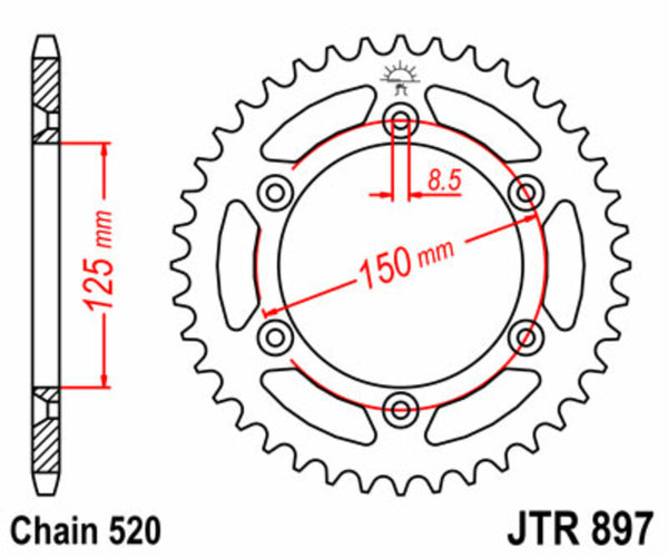 JT Sprock's Steel Standard Rear Sprock 897 - 520 JTR897.44