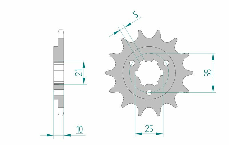 AFAM Steel Standard Framdrev 22600 - 520 med teknisk ritning som visar mått och design. Passar Cagiva och Suzuki motorcyklar.