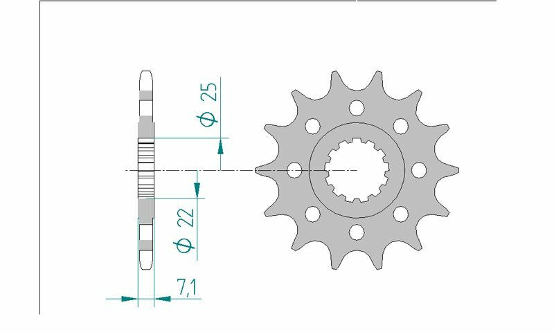 AFAM Steel Standard Front Sprocket 24511 - 520 för Kawasaki Ninja ZX-6R. Stålkedjehjul med 520-delning, 25 mm centrumhål och 7,1 mm tjocklek.