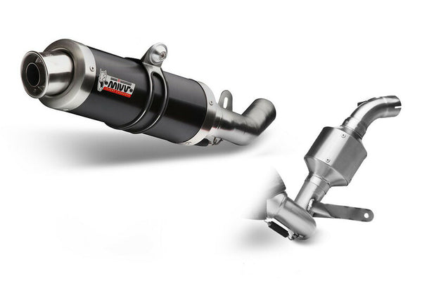 MIVV GP Full Exhaust System - KTM KT.009.LXB med svart ljuddämpare och rostfritt rör, perfekt för KTM-motorcyklar. Reservdel inom fordonstillbehör.