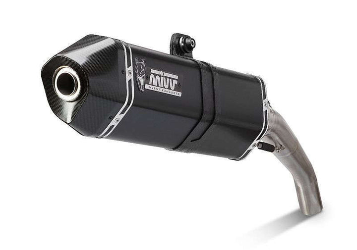 MIVV SPEED EDGE Slip-On KTM 1190 Adventure 00.73.KT.017.LRX i svart finish med kolfiberdetaljer, sportigt avgassystem för motorcykel.
