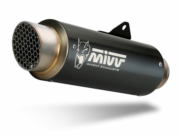 Närbild av MIVV GP Pro Muffler Steel Black/Stainless Steel End Cap, högkvalitativ avgassystemdel för Honda CB500F H.075.LXBP.
