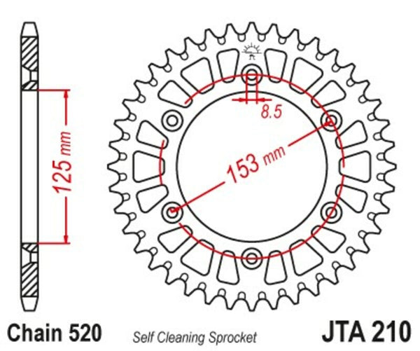 JT Sprock's Aluminum Ultra-Light self-cleaning rear sprocket 210-520 JTA210.51BLK