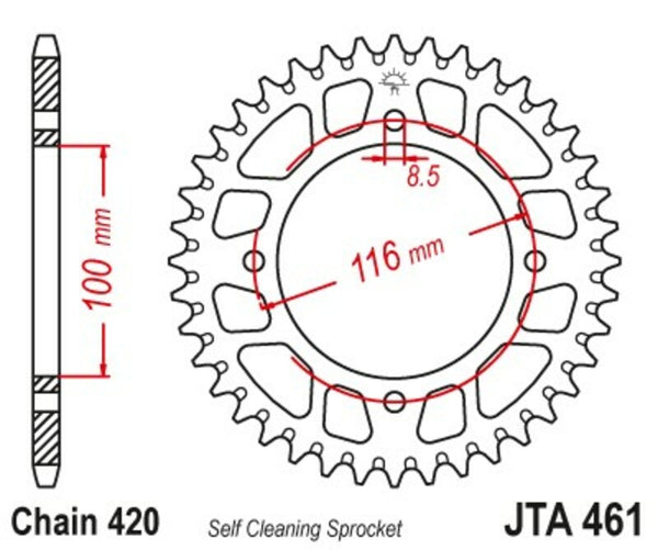 JT Sprock Aluminium Ultra-Light Auto-limpeza traseira Sprocket 461-420 JTA461.51BLK