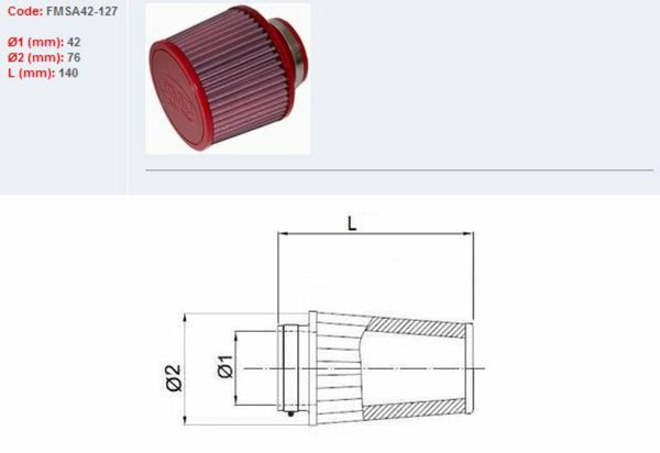Filtro de ar BMC cônico Ø42mm-fmsA42-127 FMSA42-127