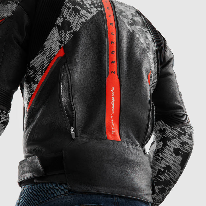 Rebelhorn Mc Leather Jacket Veloce Black /Camo Gray