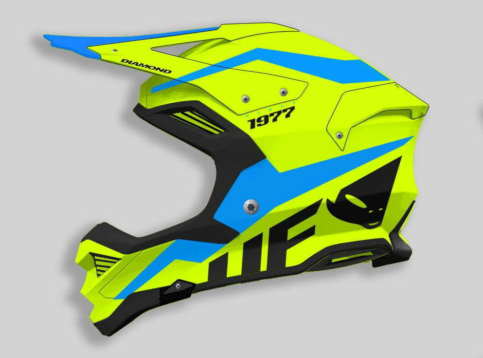 OVNI Cross MC Helmet Diamond Neon Amarelo /Azul