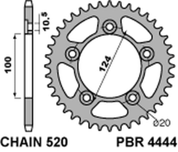 PBR Standard C45 Steel Rear Sprocket 4444 - 520 4444 43 C45 