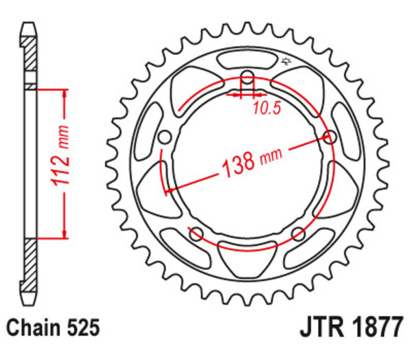 JT Sprock's Aço Sprock traseiro padrão 1877 - 525 JTR1877.45