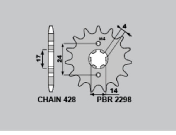 Sprock frontal padrão de aço PBR 2298 - 428 2298 12 18NC