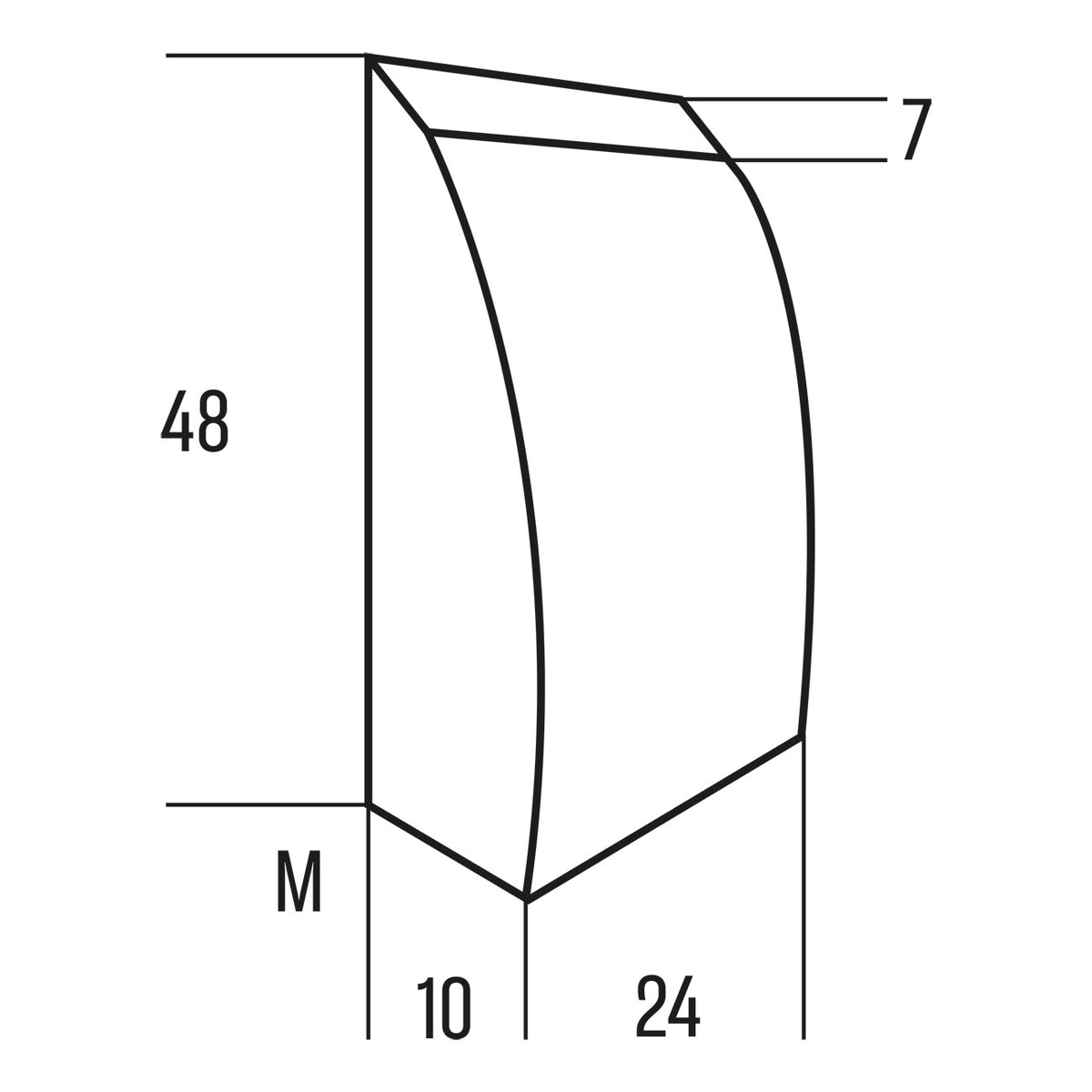 Måttskiss för Held ryggsäck Allround vattenavvisande i storlek M, med höjd 48 cm, bredd 24 cm och djup 10 cm.