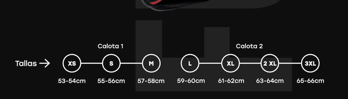 Storlekstabell för MT Helmets Integral Mc-Hjälm Thunder 4 SV Treads B5, som visar storlekar från XS till 3XL med huvudmått i cm.