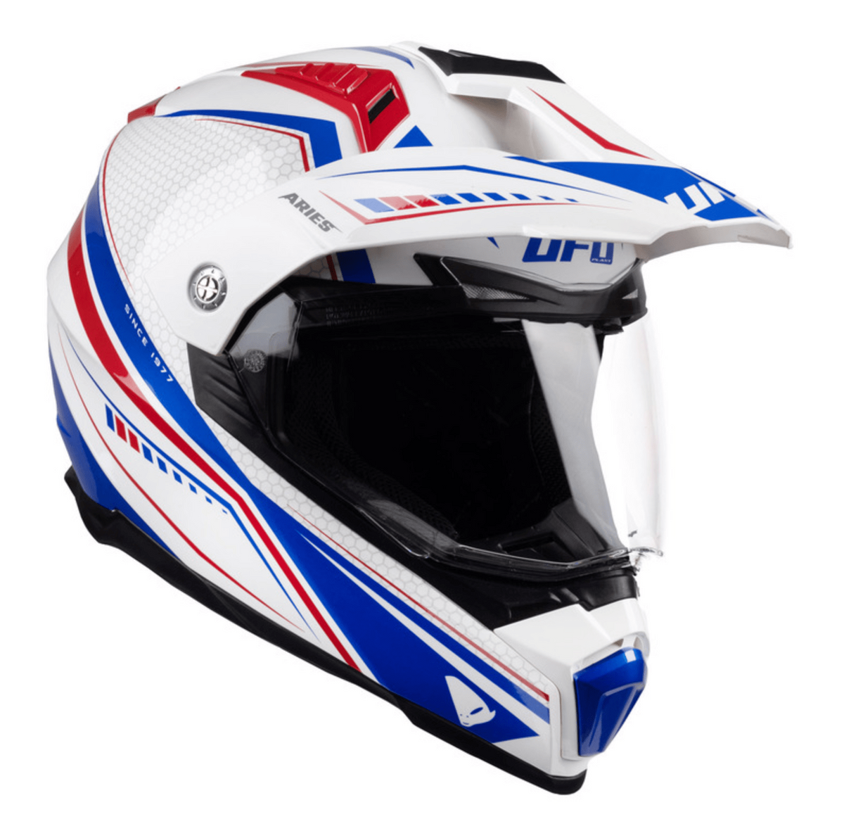 UFO Adventure MC Helmet Aries White /Blue /Red