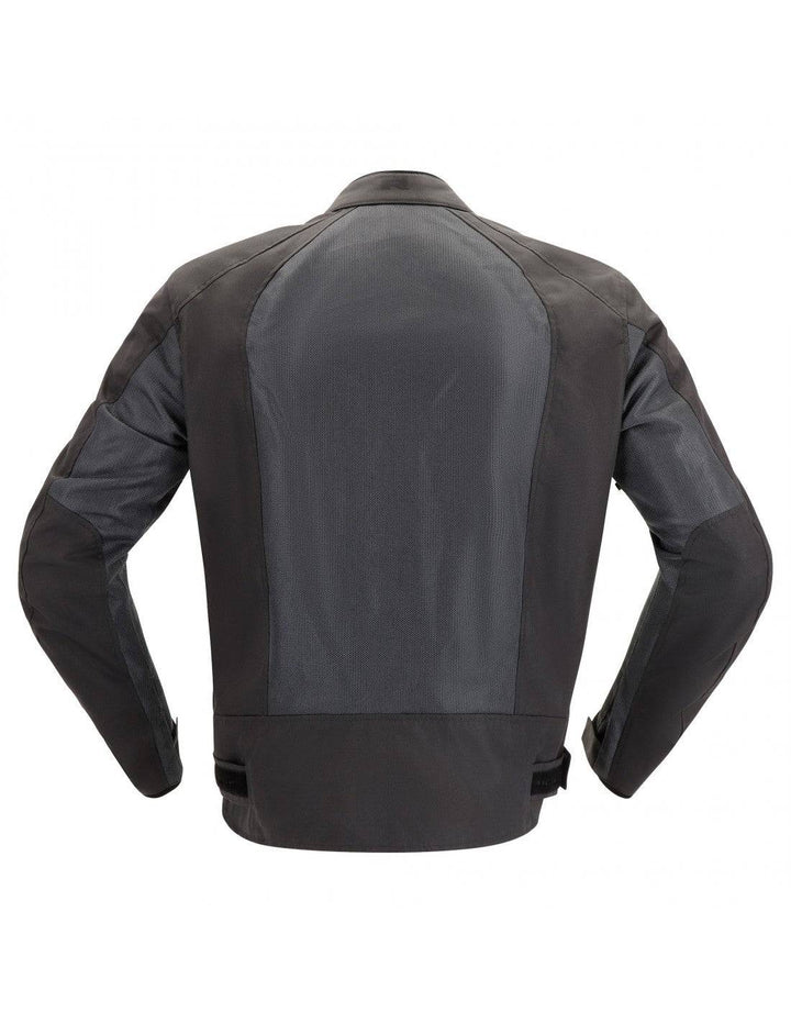 Baksidan av Richa Textil Mc-Jacka Airsummer i antracit med ventilerande paneler och justerbara midjeband för komfort.