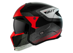 MT Helmets Streetfighter SV S Totem B15 MC-hjälm med röd-svart grafik, aerodynamisk form och avancerade säkerhetsfunktioner.