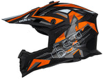 Sidovy av iXS Cross Mc-Hjälm 363 2.0 Svart/Orange med aggressiv design och grafiska mönster för motocrossentusiaster.