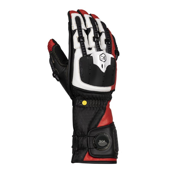 Knox Mc-Sporthandskar Handroid MK5 i svart och rött med BOA-stängning och skyddande paneler för motorcykelåkare.