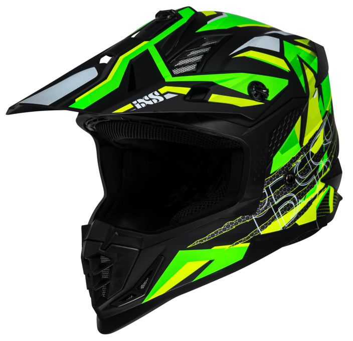 iXS Cross Mc-Hjälm 363 2.0 Svart/Grön med modern design, ventilationsöppningar och grafiska detaljer för motocross. Finns i storlekar XS-XXL.