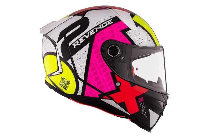 Höger sidovy av MT Helmets Revenge 2 Light C0 hjälm med modern design, QR-kod och högkvalitativt visir. Perfekt för stadskörning.