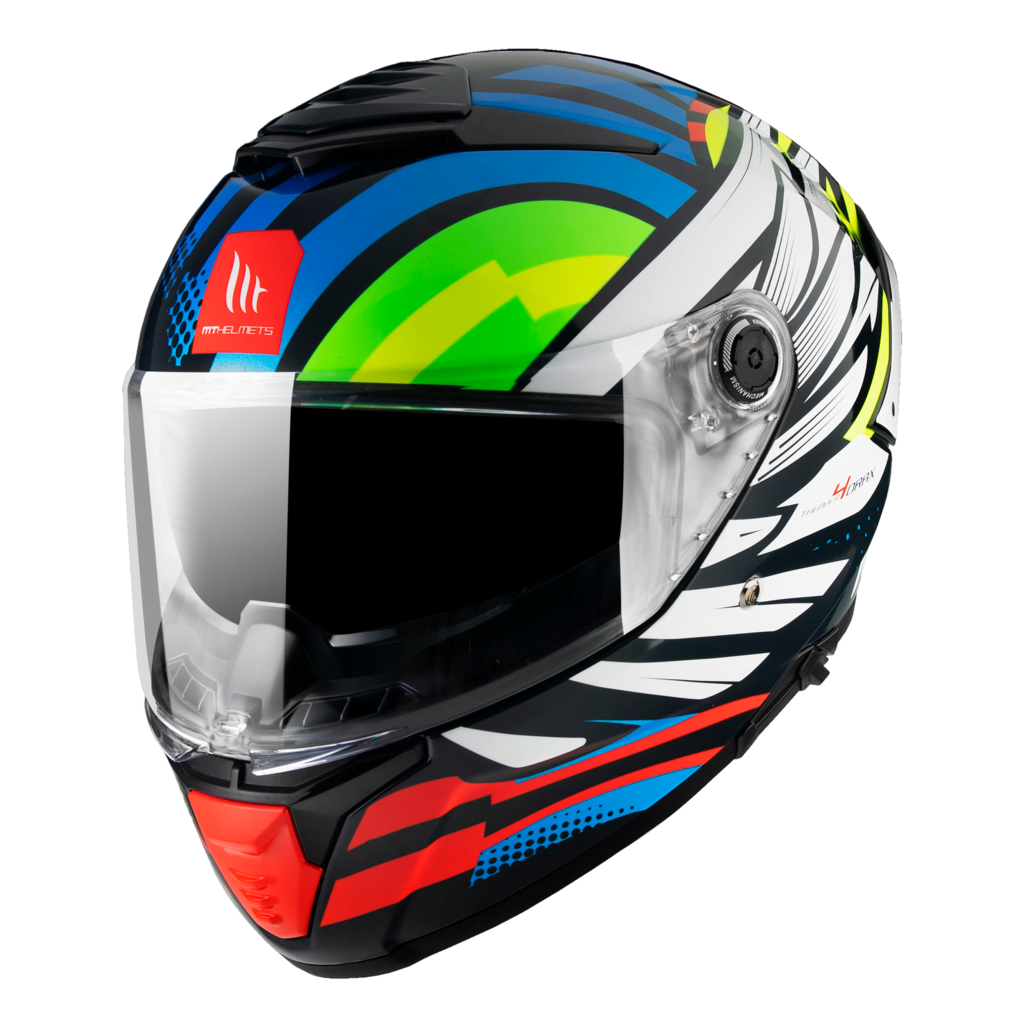 MT Helmets Integral Mc-Hjälm Thunder 4 SV Drax Blå framifrån med modern grafik, klart visir och robust skydd för motorcykelförare.