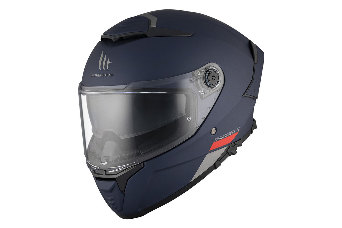 MT Helmets Integral Mc-Hjälm Thunder 4 SV Matt Blå med visir och aerodynamisk design, storlek XS till XXL.