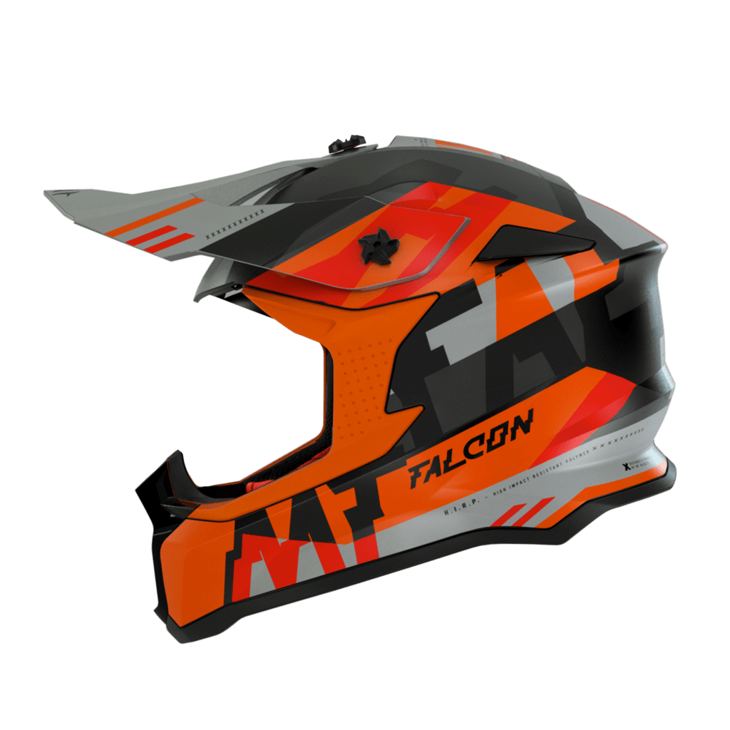 MT Helmets Cross Mc-Hjälm Ayra Falcon Matt Orange med modern design i svart och orange, idealisk för motocross och stadskörning. Finns i storlekar XS-XXL.